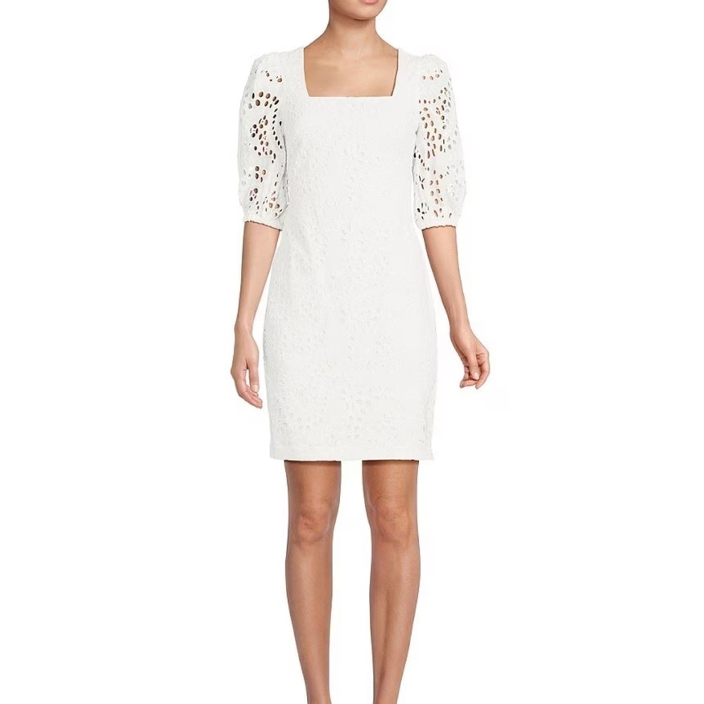 Eliza J Balloon Sleeve Eyelet white Dress 10